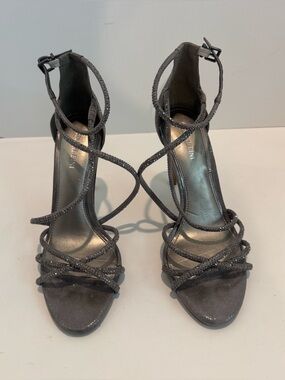 Gianni Bini Glitter Ankle-Wrap Heels in Gunmetal